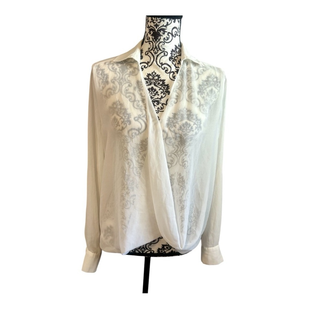BCBGMAXAZRIA Faux Wrap See Through Blouse